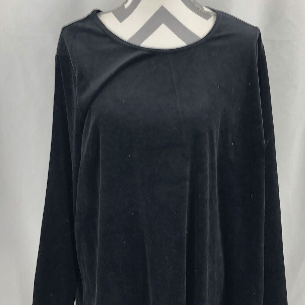 Chelsea Studio Black Velvet Velour Pullover Tunic Long Sleeve Midi Dress Large